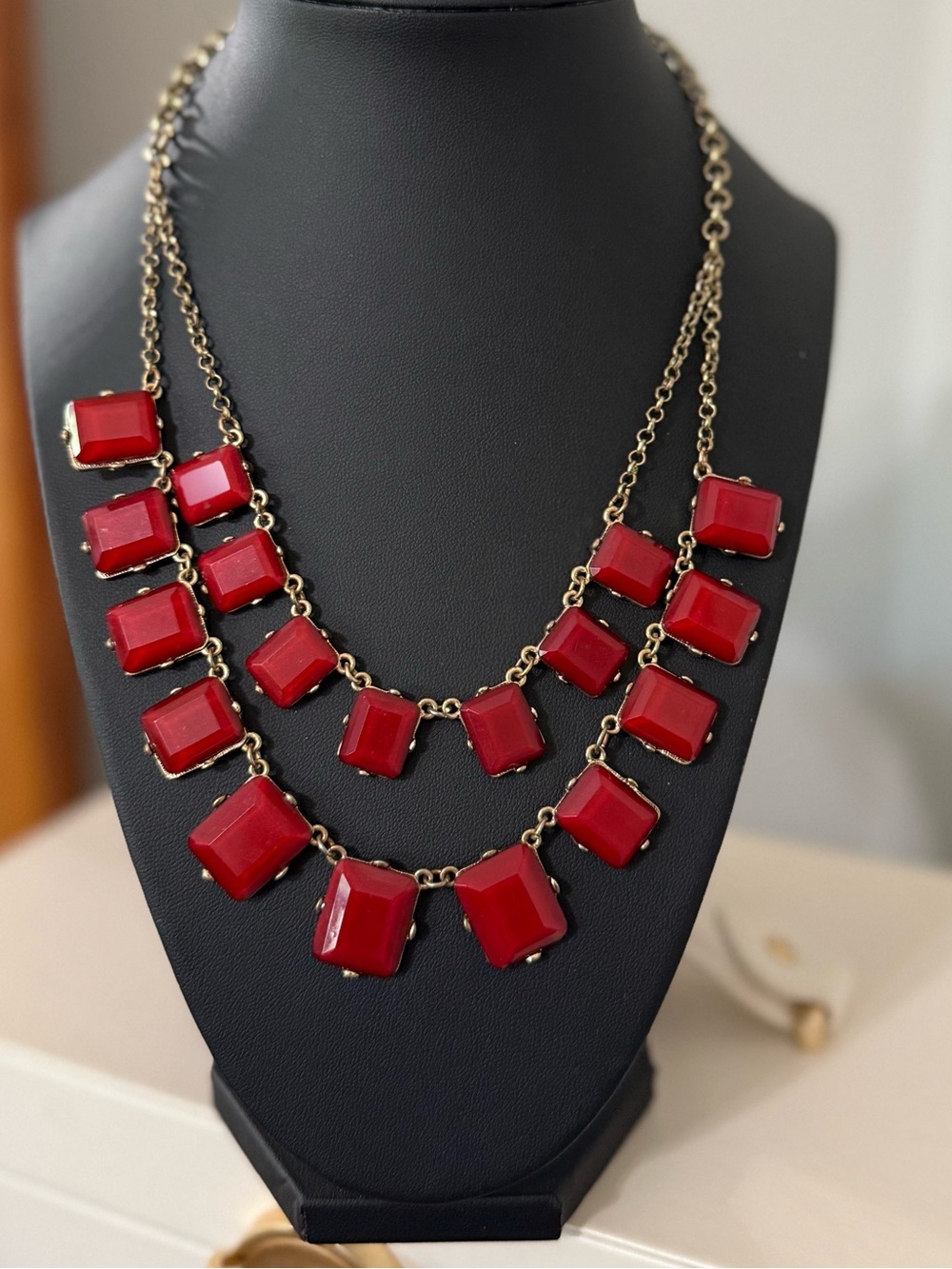 Red and gold Statement Layered Necklace
